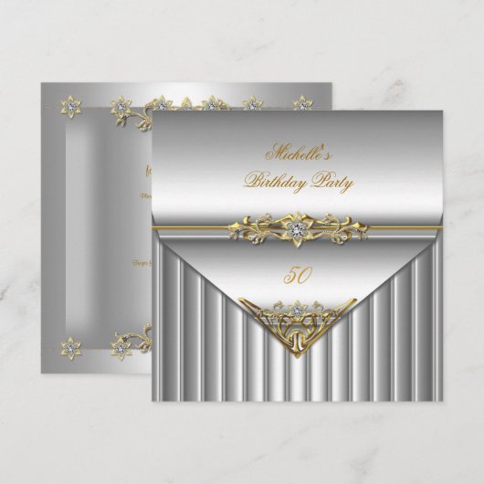 Elegant 50e verjaardag Silver Gold Diamond Kaart (Voorkant / Achterkant)