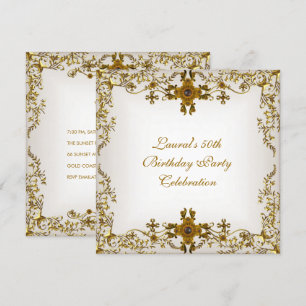 Elegant 50e verjaardag White Cream Gold Lace Kaart