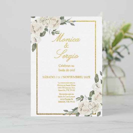 Élégant 50ème Faire-part de mariage en espagnol (Debout devant)