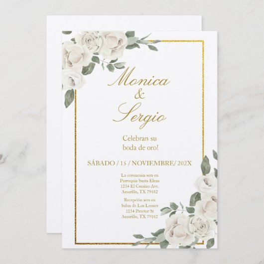 Élégant 50ème Faire-part de mariage en espagnol (Devant / Derrière)