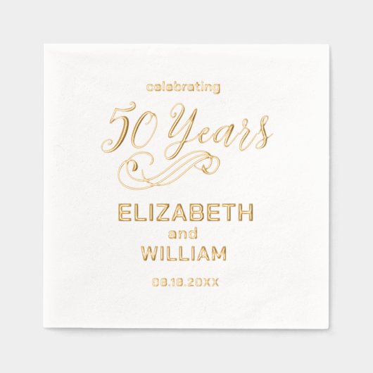 Elegant 50ste bruiloft Jubileum Echt Goud Folie Servetten (Voorkant)