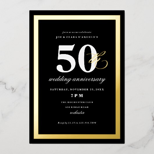 Elegant 50ste huwelijksjubileumfeest folie uitnodiging (Voorkant)