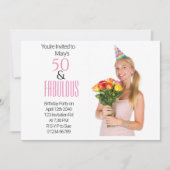 Elegant 50ste Verjaardag Party Roze Stippen Zwart Kaart (Voorkant)