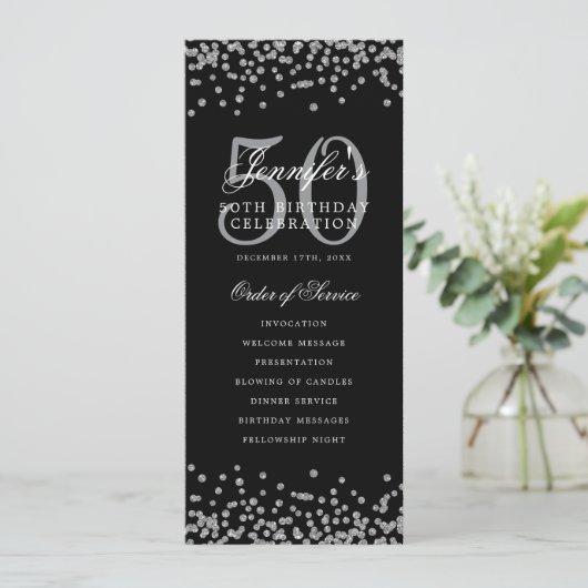 Elegant 50ste verjaardag programma Bedankt U Zilve (Staand voorkant)
