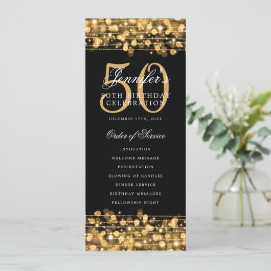 Elegant 50ste verjaardag programma Gold Menu + Dan (Staand voorkant)