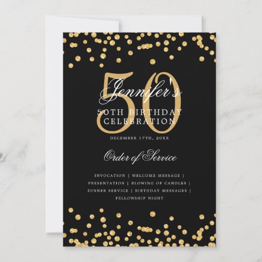 Elegant 50ste verjaardag programma Menu Gold Black (Voorkant)