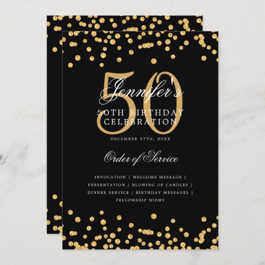 Elegant 50ste verjaardag programma Menu Gold Black (Voorkant / Achterkant)