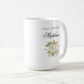 Elegant 50ste verjaardag witte bloem script koffiemok (Voorkant rechts)