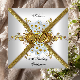 Elegant 50ste verjaardagsfeestje Witte madeliefjes Kaart