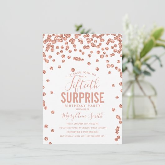 Elegant 50ste Verrassing Verjaardag Roos Goud Kaart (Staand voorkant)