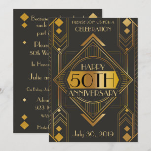 Elegant 50th Art Deco Jubileum Uitnodigen Kaart