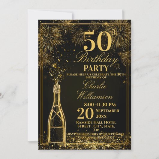 Elegant 50th Birthday Gold Bottle Fizz Kaart (Voorkant)