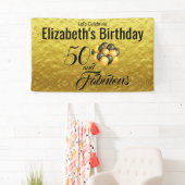 Elegant 50th Birthday Gold Foil Black Typografie Spandoek (Insitu)