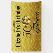 Elegant 50th Birthday Gold Foil Black Typografie Spandoek (Verticaal)