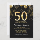 Elegant 50th Birthday Invitation with Gold Ballons (Devant)