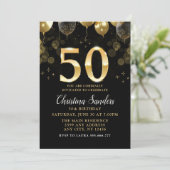 Elegant 50th Birthday Invitation with Gold Ballons (Debout devant)