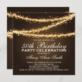 Elegant 50th Birthday Party Gold String Lights Kaart (Voorkant / Achterkant)