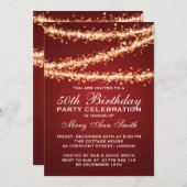 Elegant 50th Birthday Party Gold String Lights Red Kaart (Voorkant / Achterkant)