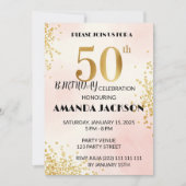 Elegant 50th Birthday Party Invitation Gold & Pink (Devant)