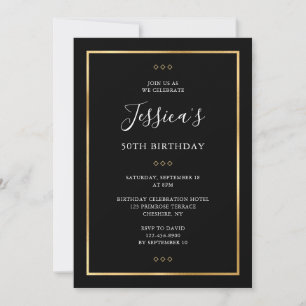 Elegant 50th Black Gold 50th Birthday Party Kaart