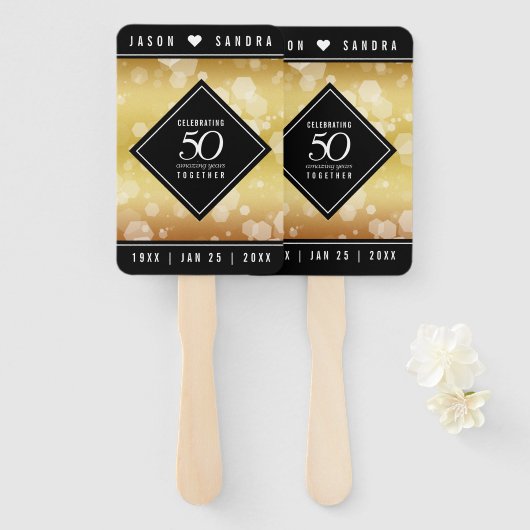 Elegant 50th Golden Wedding Jubileum Handwaaier (Voorkant en achterkant)