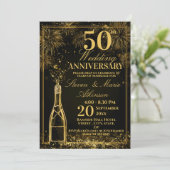 Elegant 50th Wedding Anniversary Gold Bottle Fizz Kaart (Staand voorkant)
