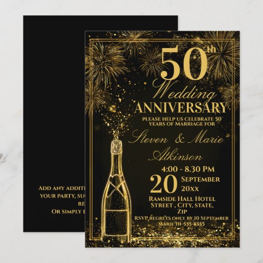 Elegant 50th Wedding Anniversary Gold Bottle Fizz Kaart (Voorkant / Achterkant)