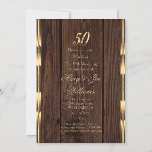 Elegant 50th Wedding Jubileum Gold Rustic Wood Kaart (Achterkant)