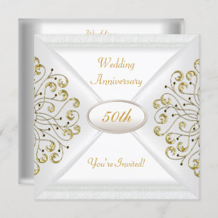 Elegant 50th Wedding Jubileum White Gold Kaart
