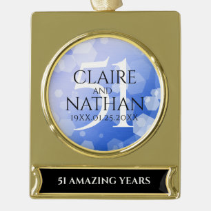 Elegant 51st Sapphire Wedding Jubileum Verguld Banner Ornament