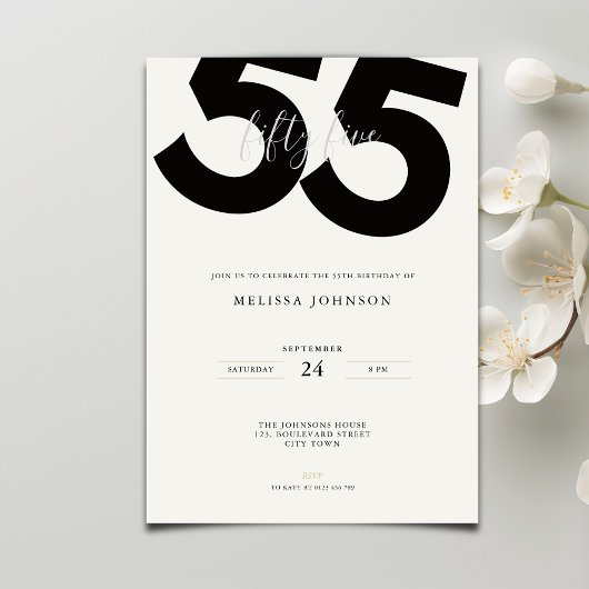 Elegant 55th Birthday Invitation - Minimal Style