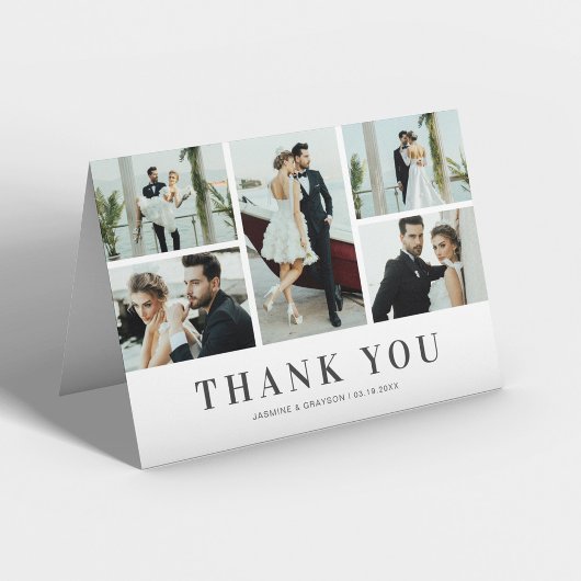 Elegant 5 foto bruiloft bedankkaart