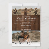 Elegant 5 Foto's modern script bruiloft hout Kaart (Voorkant)