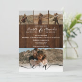 Elegant 5 Foto's modern script bruiloft hout Kaart (Staand voorkant)