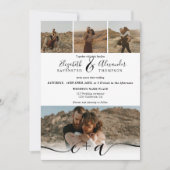 Elegant 5 Foto's modern script bruiloft zwart wit Kaart (Voorkant)