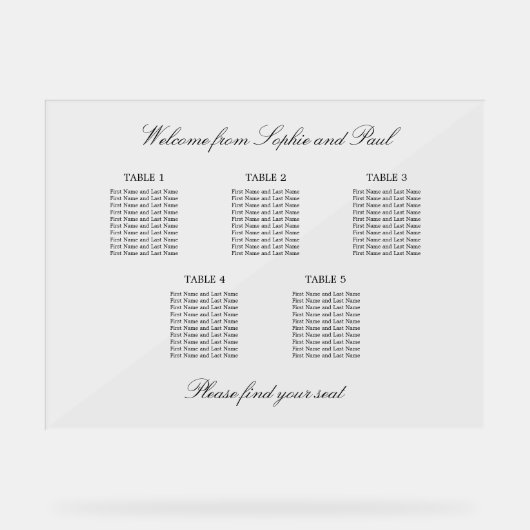 Élégant 5 Tableau Sièges Symbole acrylique (Recto)