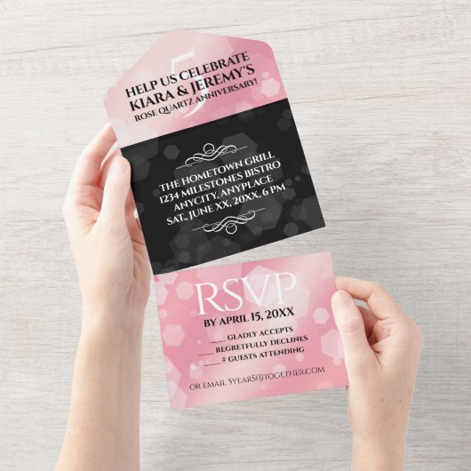 Elegant 5e Roos Quartz Wedding Jubileum All In One Uitnodiging (Afscheurbaar)