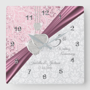 Elegant 5e Roze Huwelijksjubileum Aandenken Vierkante Klok