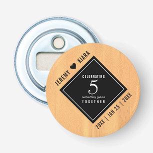 Elegant 5th Wood Wedding Jubileum Celebration Button Flesopener