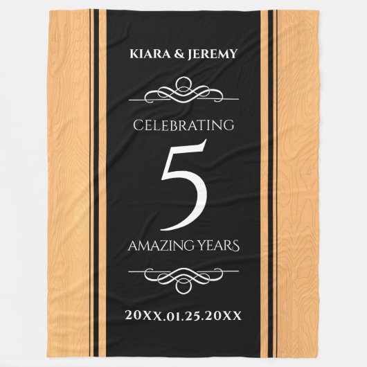 Elegant 5th Wood Wedding Jubileum Celebration Fleece Deken (Voorkant)