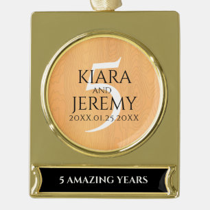 Elegant 5th Wood Wedding Jubileum Celebration Verguld Banner Ornament