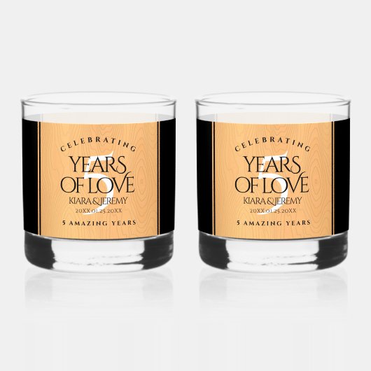 Elegant 5th Wood Wedding Jubileum Celebration Whisky Glas (Achterkant)