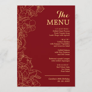 Elegant 5x7 rood goud bloemendiner menu