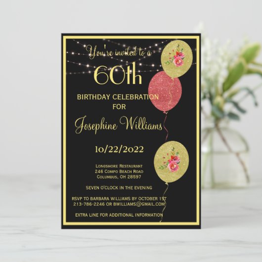 Elegant 60 60 60-jarige zwarte gouddag kaart (Staand voorkant)