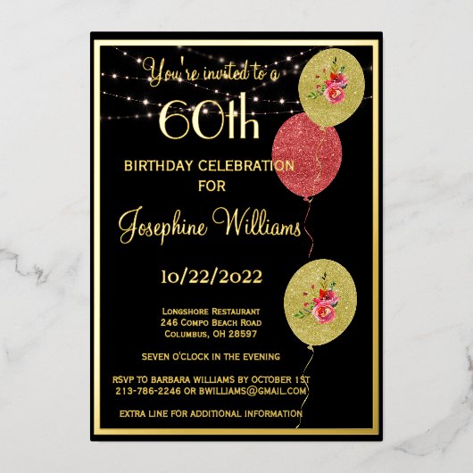 Elegant 60 60 60e verjaardag zwart goud folie uitnodiging (Voorkant)