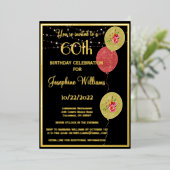 Elegant 60 60 60e verjaardag zwart goud folie uitnodiging (Staand Voorkant)