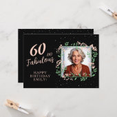 Elegant 60 and Fabulous Flower 60th Birthday Photo Kaart (Voorkant / Achterkant in situ)