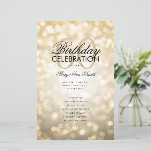 Elegant 60 Birthday Program Licht Gold Menu (Staand voorkant)