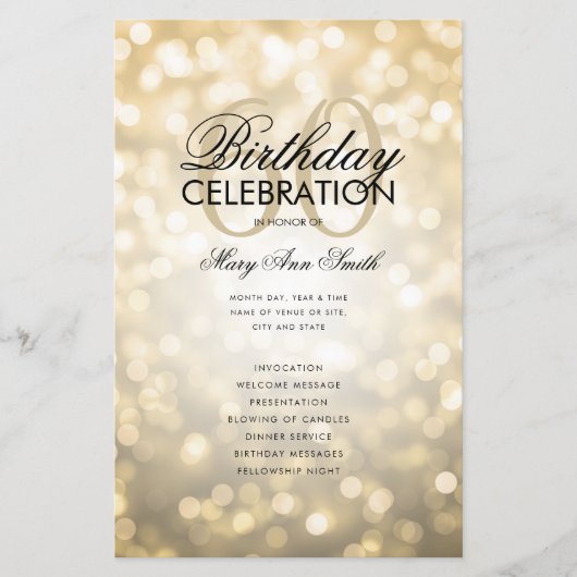 Elegant 60 Birthday Program Licht Gold Menu (Voorkant)