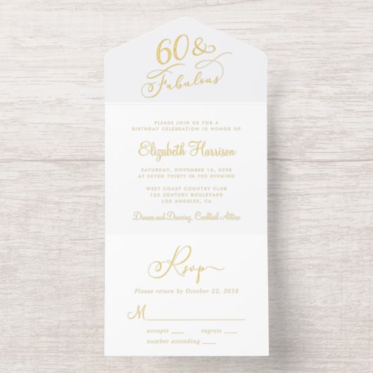 Elegant 60 en fantastisch 60ste verjaardagsfeest all in one uitnodiging (Binnenkant)